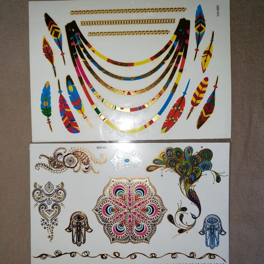 3 sheets Golden Silver Temporary Tattoo